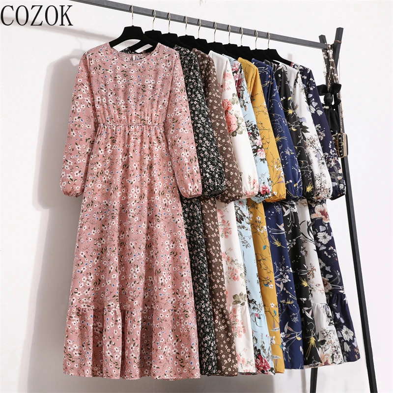 COZOK 2022 Spring New Floral Print Long Dress Elastic Waist round Neck Long Sleeve A- line Splicing Ruffled Long Dress for Women
COZOK 2022 Spring New Floral Print Long Dress Elastic Waist round Neck Long Sleeve A- line Splicing Ruffled Long Dress for Women