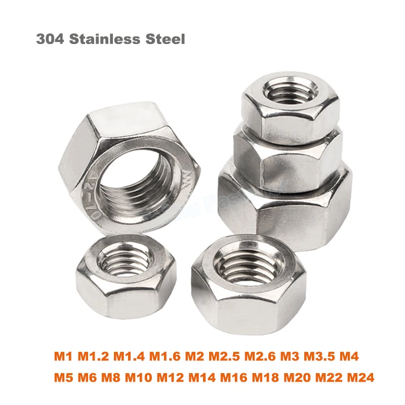 

Hex Nut M1 M1.2 M1.4 M1.6 M2 M2.5 M3 M3.5 M4 M5 M6 M8 M10 M12 M14 M16 M18 M20 M22 M24 DIN934 A2 304 Stainless Steel Hexagon Nuts