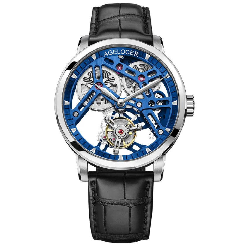 AGELOCER Skeleton Mechanical Tourbillon Men Watch Waterproof Leather Top Brand Luxury Blue Tourbillon relogio masculino
AGELOCER Skeleton Mechanical Tourbillon Men Watch Waterproof Leather Top Brand Luxury Blue Tourbillon relogio masculino