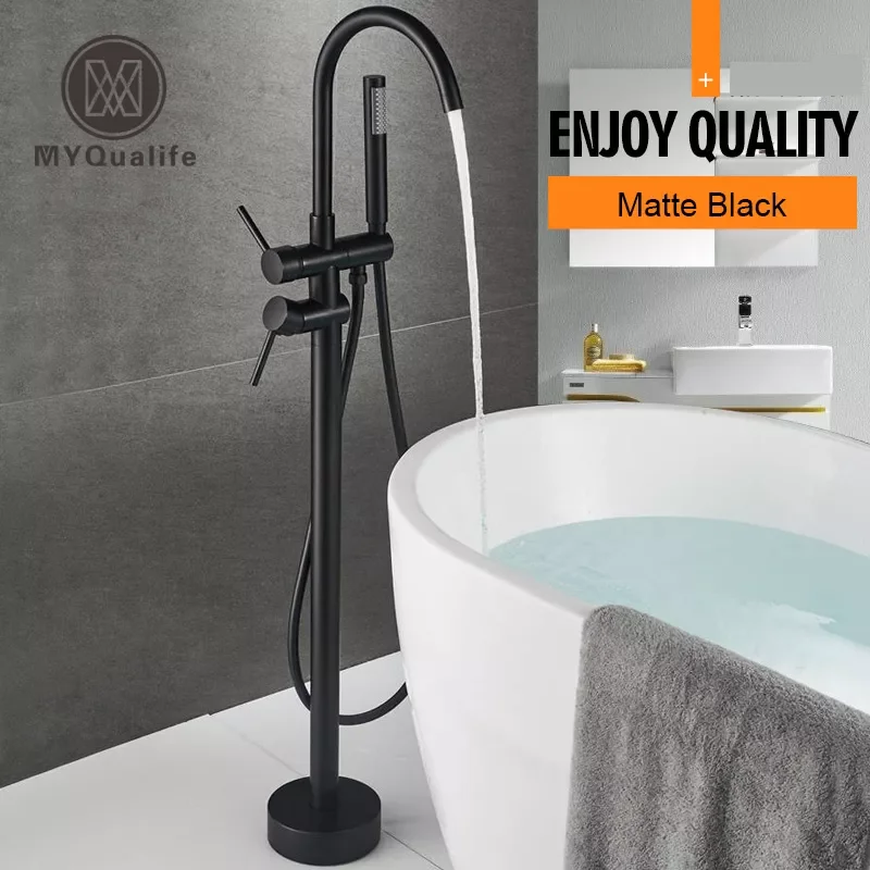 Matte Black Floorstanding Bathtub Faucet Set Dual Ceramic Handle Floor Mounted Claw Foot Bath Tub Mixers Swive Spout Tub Faucet
Matte Black Floorstanding Bathtub Faucet Set Dual Ceramic Handle Floor Mounted Claw Foot Bath Tub Mixers Swive Spout Tub Faucet