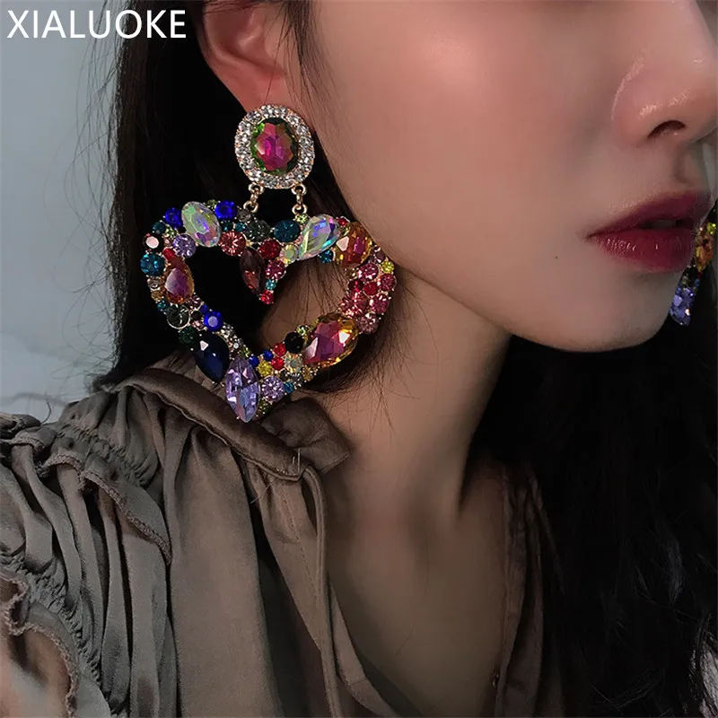 XIALUOKE Vintage Hyperbole Colorful Crystal Heart Drop Earrings For Women Full Rhinestone Large Earrings Weddings Party Jewelry
XIALUOKE Vintage Hyperbole Colorful Crystal Heart Drop Earrings For Women Full Rhinestone Large Earrings Weddings Party Jewelry