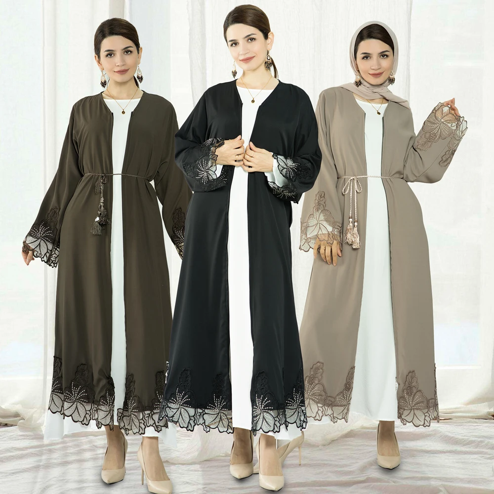 

Muslim Women Kimono Open Abaya 2023 Ramadan Eid Mubarak Jalabiya Islamic Clothing Dubai Turkey Kaftan Robe Gown Belted Longue