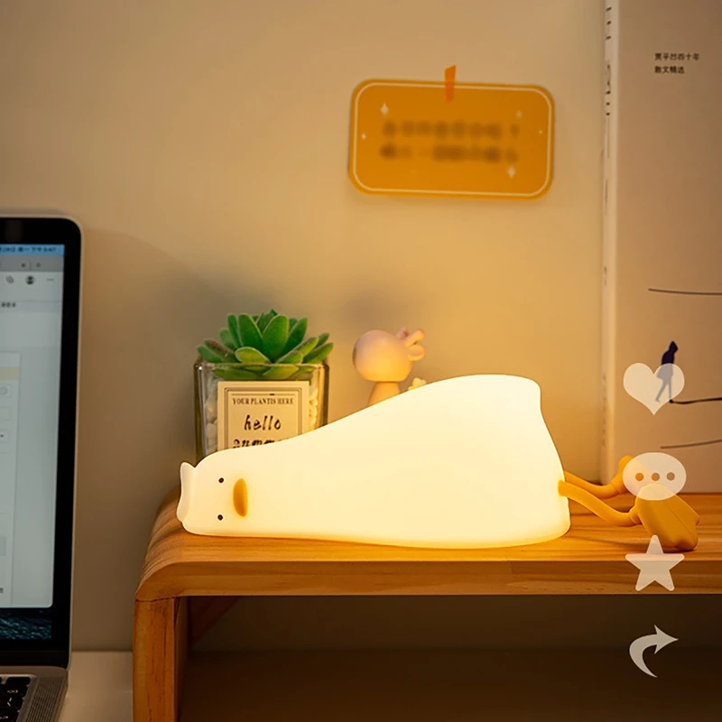 Duck Led Night Light Lie Flat Silicone Children's Bedside Table Lamp Warm Light LED Smart Pat Light Room Decoration Lights Gift
Duck Led Night Light Lie Flat Silicone Children's Bedside Table Lamp Warm Light LED Smart Pat Light Room Decoration Lights Gift