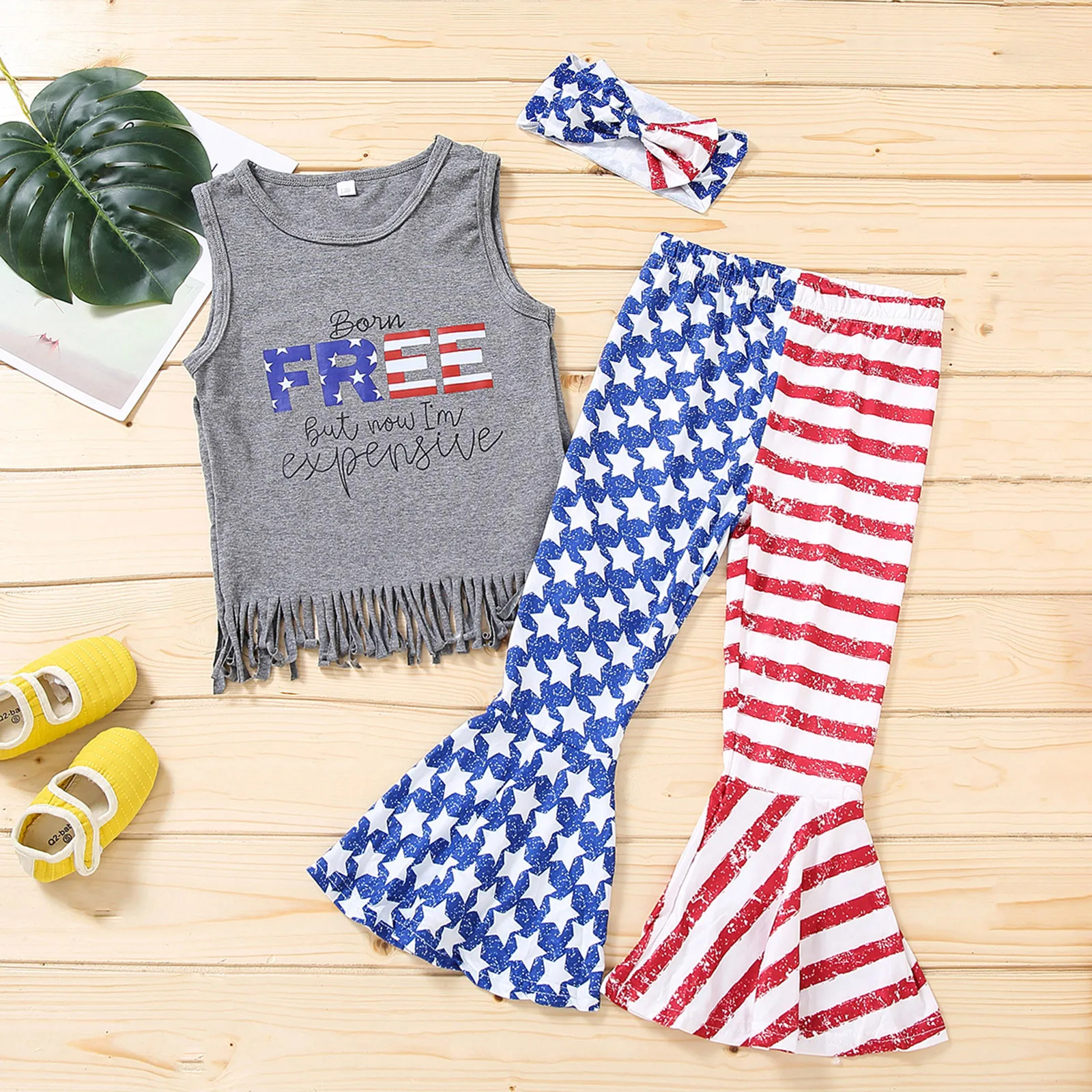 Toddler Baby Girls Clothes 4th-of-july Tassel T-shirt Bell-bottoms Pants Outfits Set O-neck Sleeveless Letter Fashion Clothing
Toddler Baby Girls Clothes 4th-of-july Tassel T-shirt Bell-bottoms Pants Outfits Set O-neck Sleeveless Letter Fashion Clothing