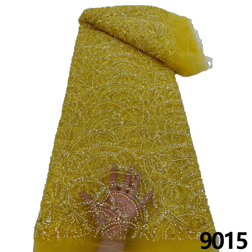

Роскошная африканская кружевная ткань с блестками для жениха высокого качества 2023 Тяжелая вышивка бисером французское Тюлевое кружевное свадебное платье 5 ярдов