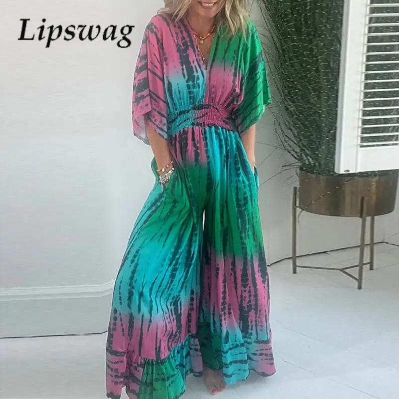 Fashion Pattern Print Party Jumpsuit Rompers Women Casual hort Sleeve V-Neck Playsuit Lady Elegant Loose Wide Leg Pants Overall
Fashion Pattern Print Party Jumpsuit Rompers Women Casual hort Sleeve V-Neck Playsuit Lady Elegant Loose Wide Leg Pants Overall