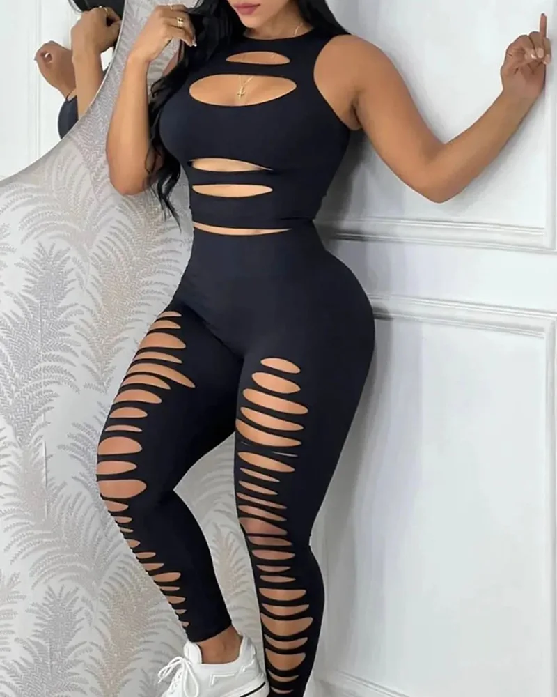 Ladder Cutout Tank Top & High Waist Pants Set Women Hollow Out Sleeveless Camis Tanks Tops Skinny Ankle Length Pants Summer
Ladder Cutout Tank Top & High Waist Pants Set Women Hollow Out Sleeveless Camis Tanks Tops Skinny Ankle Length Pants Summer