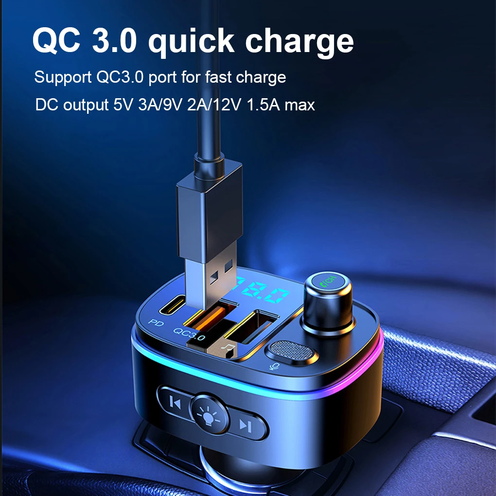 Car Bluetooth5.0 FM Transmitter Type-C and QC3.0 Dual USB Charger 7-color Atmosphere Light Mp3 Player Lossless Music
Car Bluetooth5.0 FM Transmitter Type-C and QC3.0 Dual USB Charger 7-color Atmosphere Light Mp3 Player Lossless Music