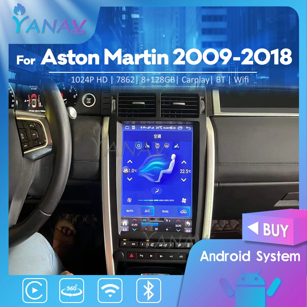 

For Aston Martin 09-18 8+128GB 2din Android 11 Unit Car radio Stereo Auto Tape Recorder Tesla Multimedia player Wireless Carplay