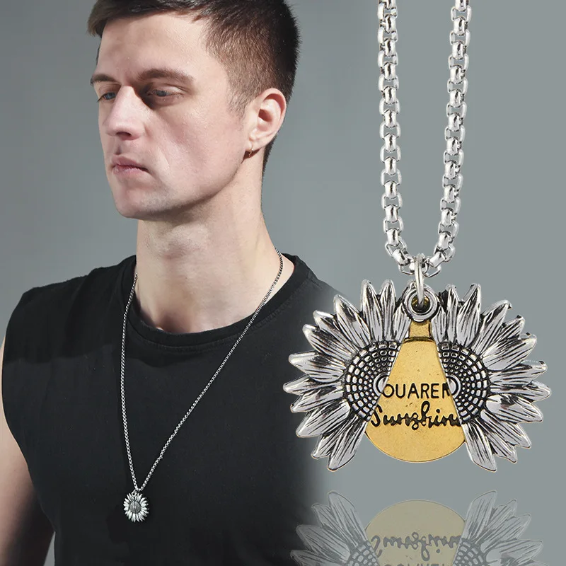 You Are My Sunshine Sunflower Necklaces For Men Punk Stainless Steel Long Chain Sunflower Pendant Necklace Friendship Jewelry
You Are My Sunshine Sunflower Necklaces For Men Punk Stainless Steel Long Chain Sunflower Pendant Necklace Friendship Jewelry