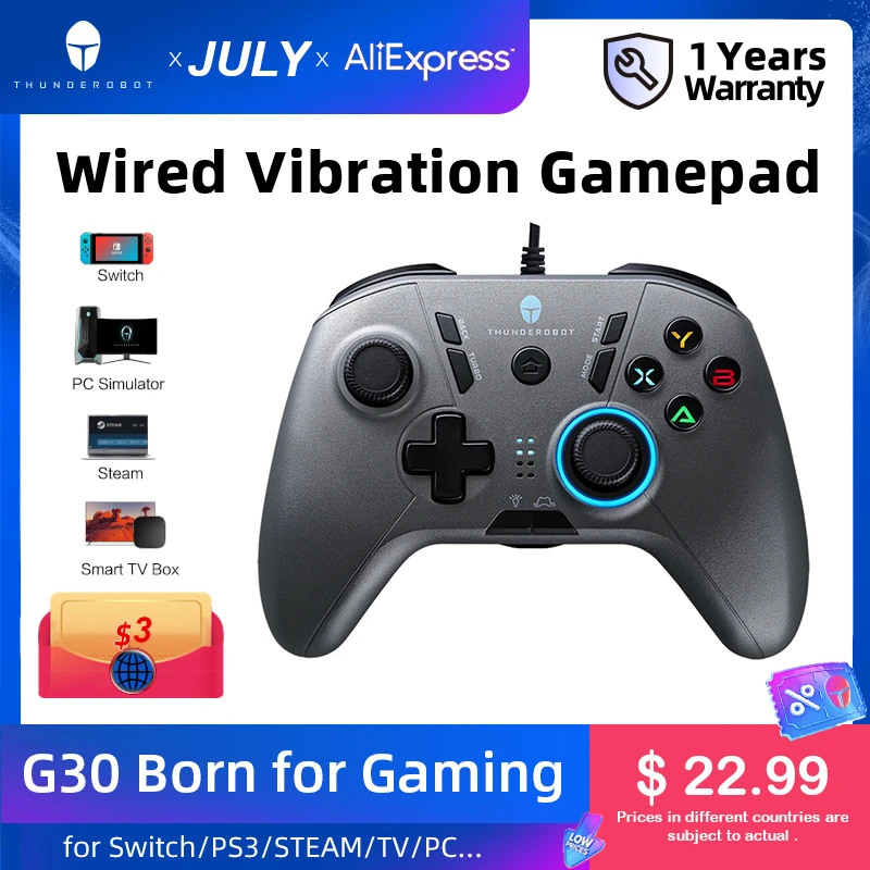 

ThundeRobot G30 Wired Gamepad Dual Vibration Turbo Function Game Controllers for Nintendo Switch PC PS3 STEAM TV PC Joystick