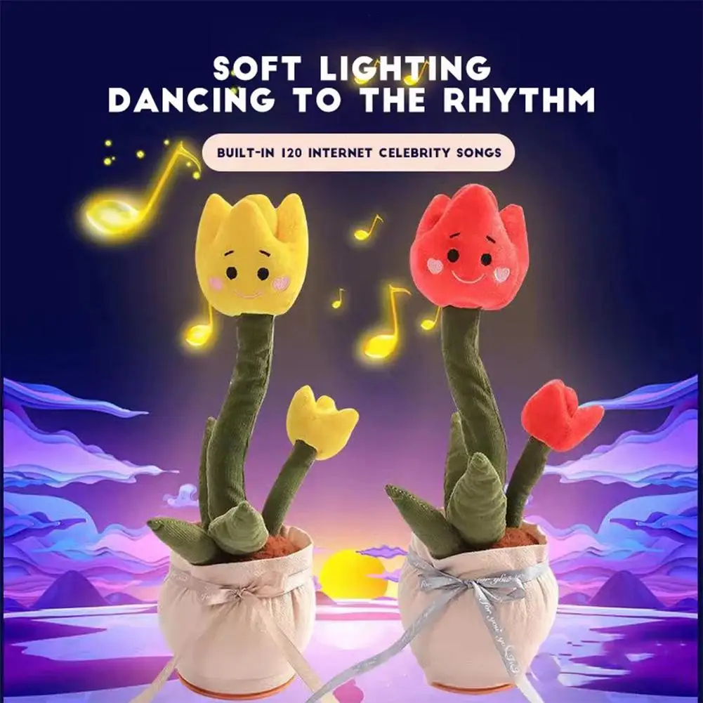 Lifelike Tulip Flower Pot Plush Toys Luminous Speaking Sing Dancing Artifical Tulip Doll Creative Potted Flowers Pillow for Gir
Lifelike Tulip Flower Pot Plush Toys Luminous Speaking Sing Dancing Artifical Tulip Doll Creative Potted Flowers Pillow for Gir