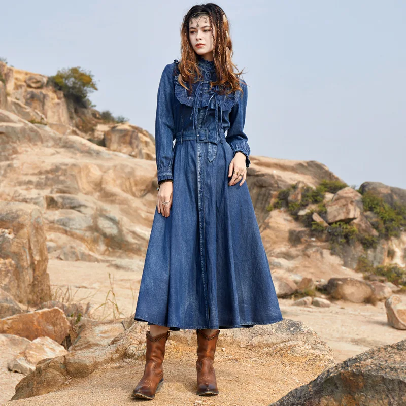 Heavy Embroidery Slim Adjustable Waist RetroDress 2022 Autumn Full Sleeve Ruffle Denim Dress for Women 82391
Heavy Embroidery Slim Adjustable Waist RetroDress 2022 Autumn Full Sleeve Ruffle Denim Dress for Women 82391
