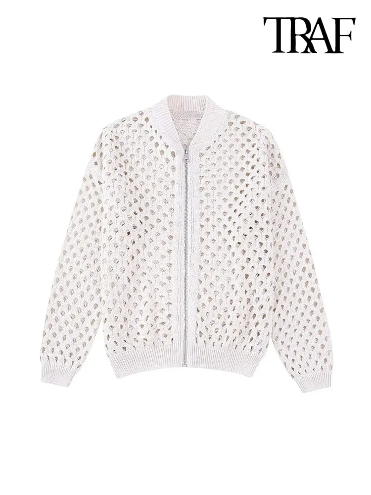 TRAF Women Fashion Knit Cutwork Oversized Bomber Jacket Coat Vintage Long Sleeve Front Zipper Female Outerwear Chic Tops
TRAF Women Fashion Knit Cutwork Oversized Bomber Jacket Coat Vintage Long Sleeve Front Zipper Female Outerwear Chic Tops