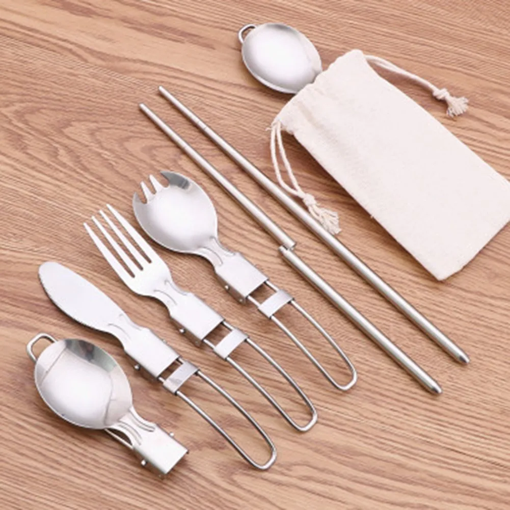 Camping Tableware Stainless Steel Foldable Foldable Camping Spoon Fork Chopsticks Flatware Utensil Set+Bag Camping Accessories
Camping Tableware Stainless Steel Foldable Foldable Camping Spoon Fork Chopsticks Flatware Utensil Set+Bag Camping Accessories