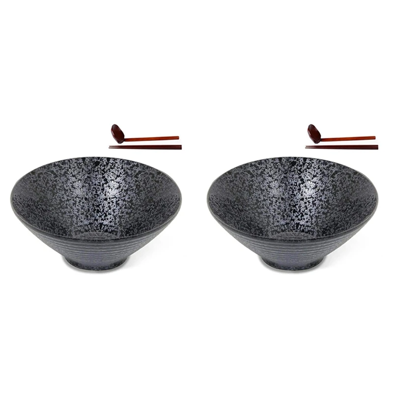 

2X керамическая японская рамен суповая миска с подходящей ложкой и палочками для еды, подходит для Udon, Soba, большого размера