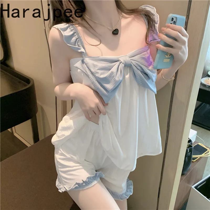 Harajpee Japanese Style Kawai Women's Suspender Pajamas Set Bowknot Square Collar Sleepwear Comfortable Summer New Nightgown
Harajpee Japanese Style Kawai Women's Suspender Pajamas Set Bowknot Square Collar Sleepwear Comfortable Summer New Nightgown