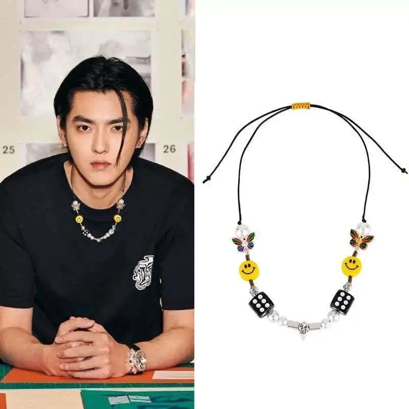 

Kpop Fashion Rope Necklace for Men Dice Skull Pearl Yellow Smiley Face Multicolor Butterfly Necklace Hip Hop Bracelet 2020 New