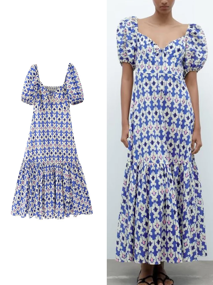 M GIRLS Summer Wome Printed Long Dress New Casual Bubble Sleeve A-line Sweetheart Neck Back Lace-Up Ankle-Length Dress
M GIRLS Summer Wome Printed Long Dress New Casual Bubble Sleeve A-line Sweetheart Neck Back Lace-Up Ankle-Length Dress