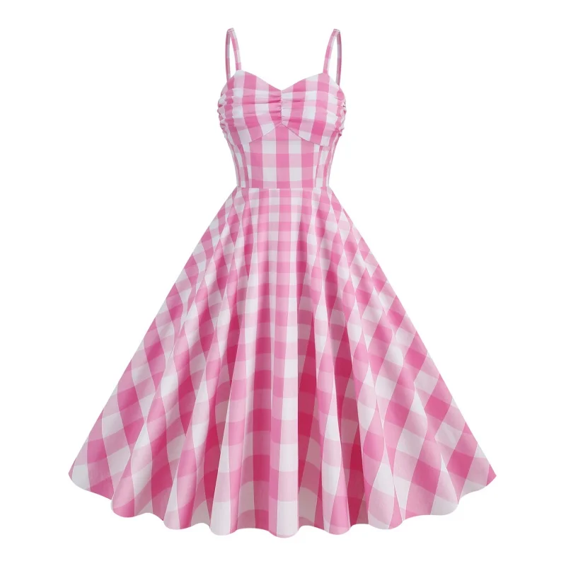 

Женское винтажное платье в стиле Хепберн, элегантное клетчатое платье на бретелях в английском стиле, чайное платье в стиле ретро, лето
