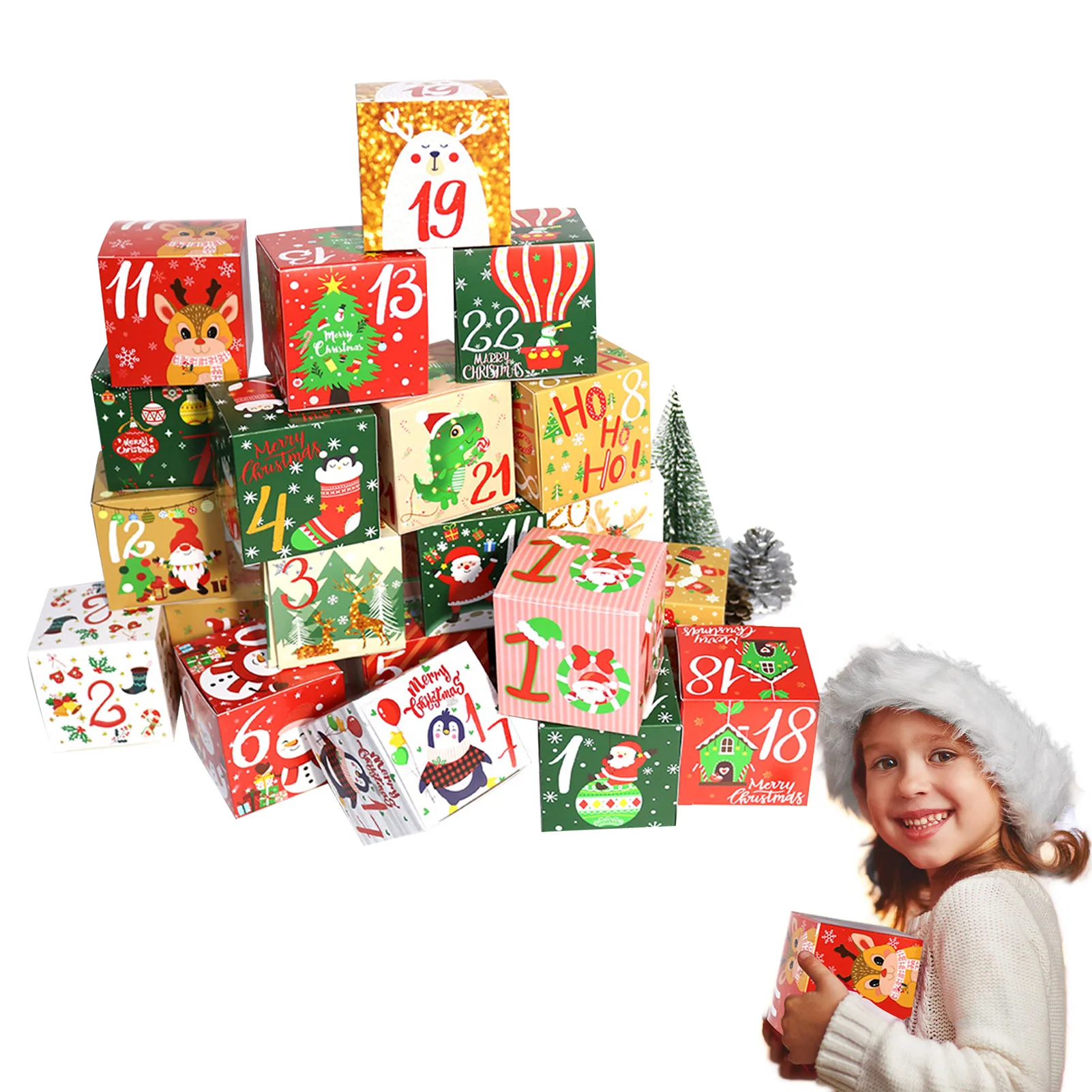 

Рождественские коробочки с календарем для Адвента «сделай сам» 24 дня, коробочки с календарем для Адвента, подарочные коробки с обратным отсчётом для конфет для детей и семьи 2023