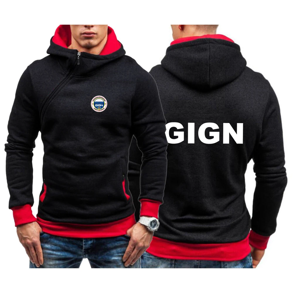 

France Gendarmerie GIGN 2023 New Hooded Men Pullover Diagonal Zipper Hoodies Autumn Winter Harajuku Style Casual Jackets Hoody