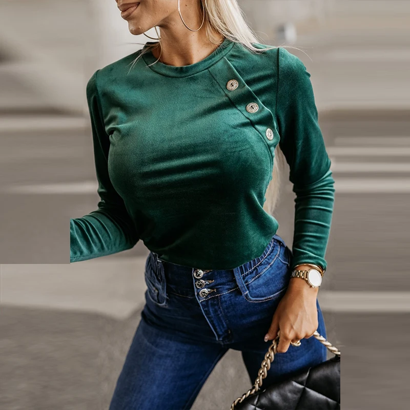 Female Button Commute Retro Pullover Sweatshirt Elegant O-Neck Long Sleeve Velvet Shirt Autumn Skew Solid Color Slim Blouse Tops
Female Button Commute Retro Pullover Sweatshirt Elegant O-Neck Long Sleeve Velvet Shirt Autumn Skew Solid Color Slim Blouse Tops