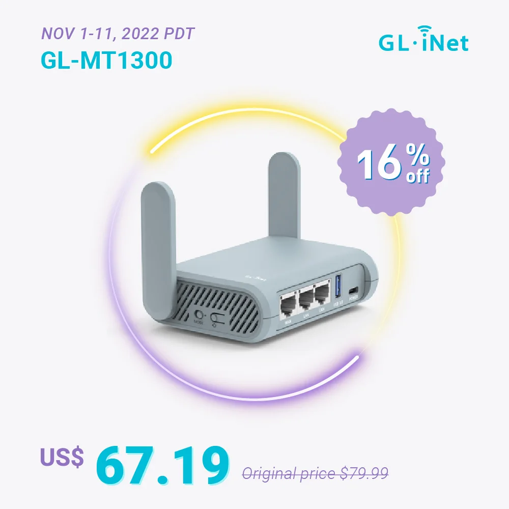 

GL.iNet Beryl (GL-MT1300) гигабитный двухдиапазонный Wi-Fi маршрутизатор для путешествий с поддержкой IPv6 OpenWrt предварительно установленная карманная точка доступа