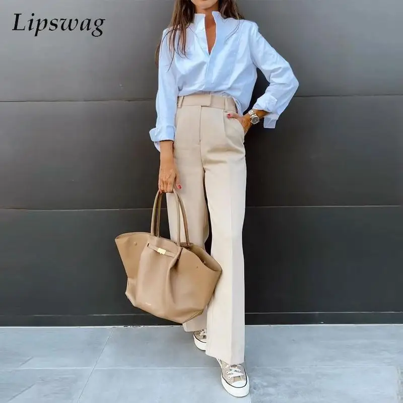 Women Stand Collar Loose Blouse Outfits Casual Long Sleeve Shirt & High Waist Trousers Suit Office Lady Fashion Pocket Pants Set
Women Stand Collar Loose Blouse Outfits Casual Long Sleeve Shirt & High Waist Trousers Suit Office Lady Fashion Pocket Pants Set