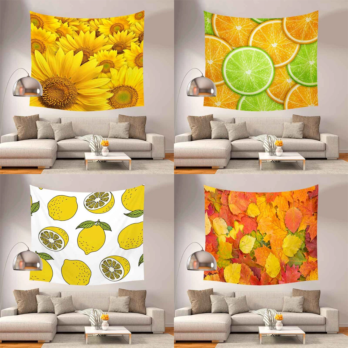 

ZHENHE Sunflower Fruit Leaves Tapestry Home Decor Wall Hanging Tapestries Boho Bedspread Yoga Mat Blanket
