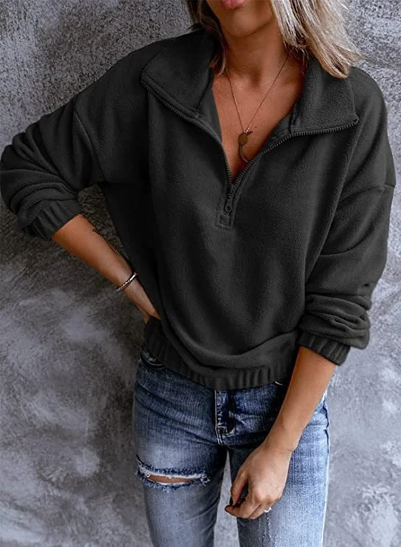 Winter Polar Fleece Pullovers Women Solid Color Casual Loose Fit Sweatshirt Autumn Ladies Lapel Collar Zipper Jumper Tops Hoodie
Winter Polar Fleece Pullovers Women Solid Color Casual Loose Fit Sweatshirt Autumn Ladies Lapel Collar Zipper Jumper Tops Hoodie