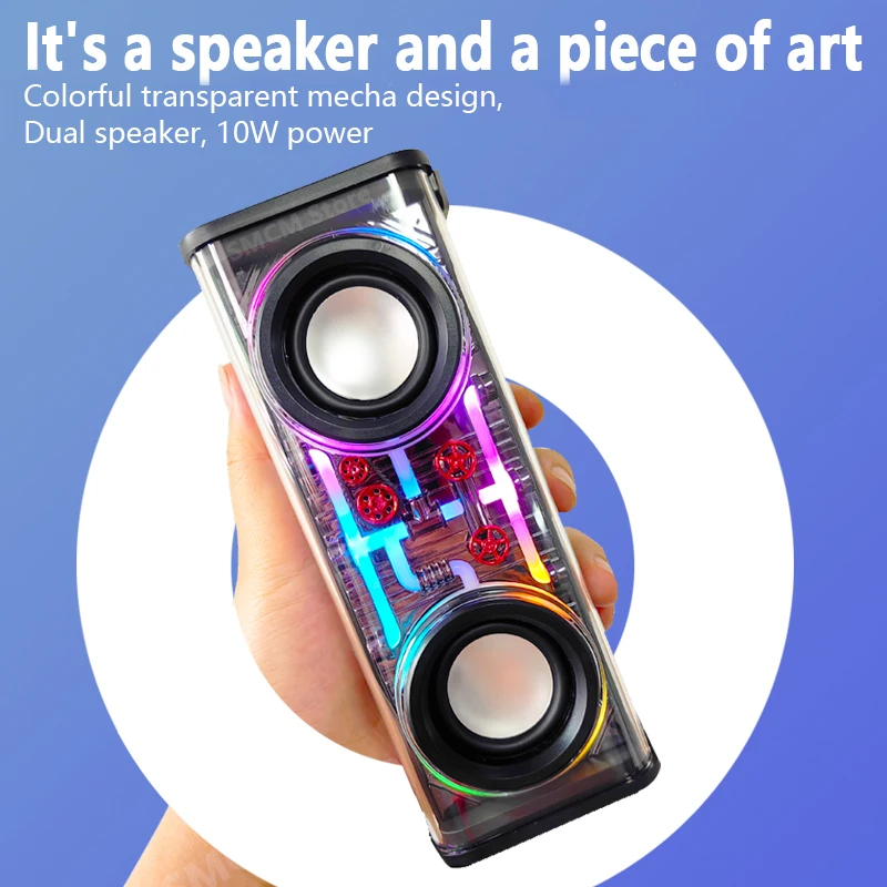 

V8 Transparent Mecha Wireless Bluetooth Speaker Sound Light Rhythm Subwoofer TWS Stereo Cyberpunk Music Center Hands-free Call