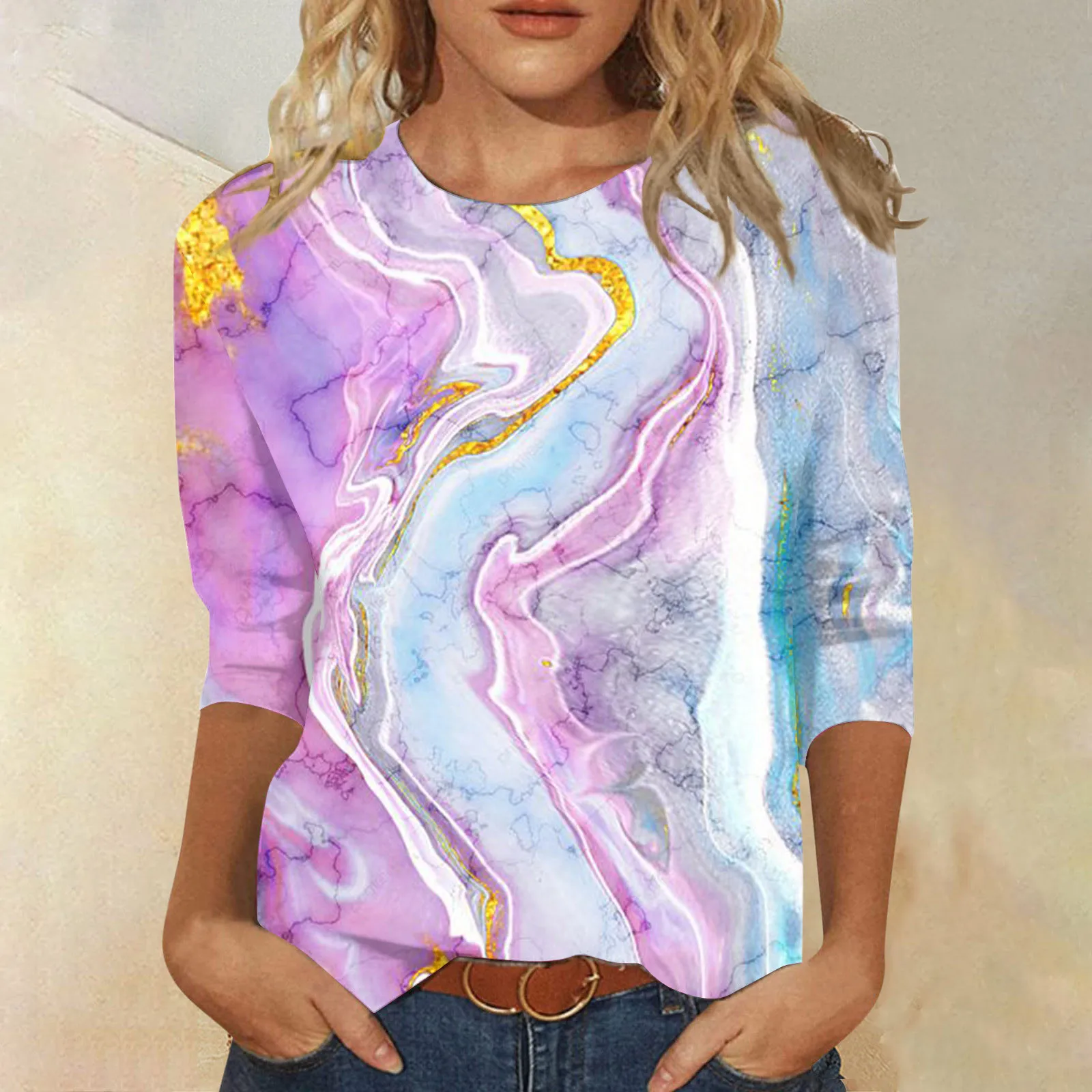 Women Summer Tops Round Neck Three Quarter Sleeve Comfortable Print T Shirt Blouse Womens Work Out Shirts Pack
Women Summer Tops Round Neck Three Quarter Sleeve Comfortable Print T Shirt Blouse Womens Work Out Shirts Pack