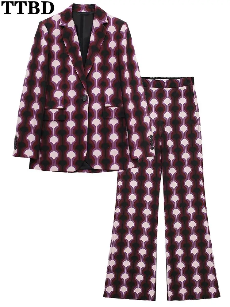 TTBD women sets clothes fashion single button printed blazer pants or printed traf high waist flared trousers two piece set
TTBD women sets clothes fashion single button printed blazer pants or printed traf high waist flared trousers two piece set