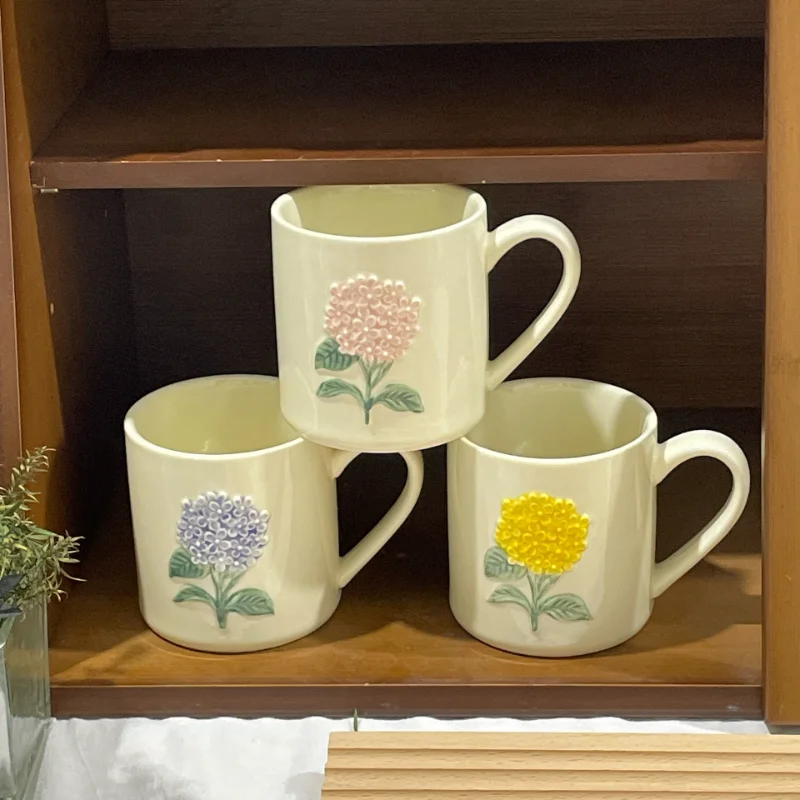 

Floral Hand-painted Ceramic Hydrangea Mug High Appearance Level Water Cup Cute Practical Breakfast Milk Cup Hot Water Mug