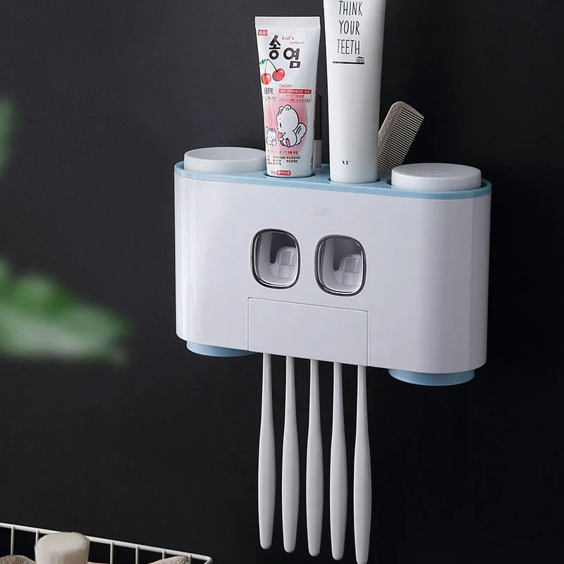 Wall Mount Automatic Toothpaste Squeezer Dispenser Toothbrush Holder Bathroom Accessories Storage Rack with 4 Cups Family Set
Wall Mount Automatic Toothpaste Squeezer Dispenser Toothbrush Holder Bathroom Accessories Storage Rack with 4 Cups Family Set