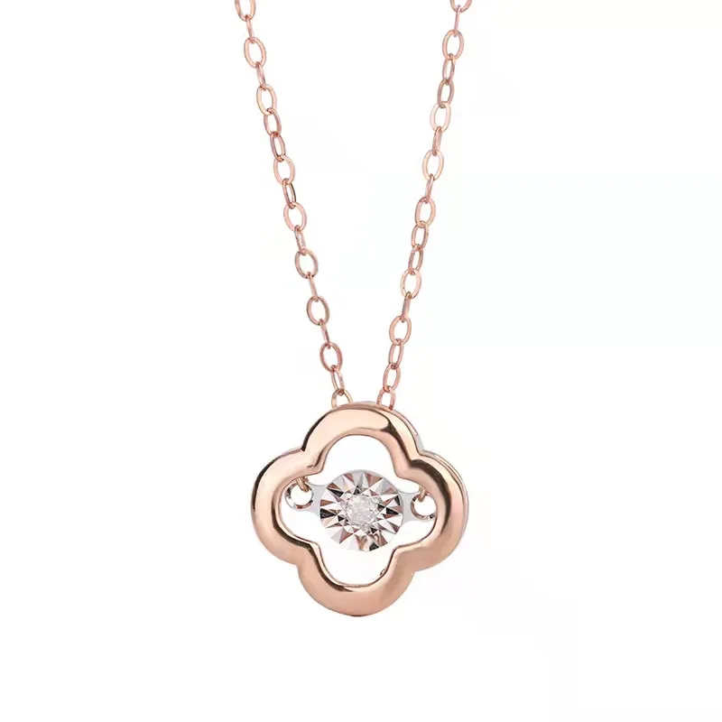 

JICAI Real 18K Natural Diamond Gold Pendant Necklace Classic Four-leaf Clover Pure AU750 Chain for Women Fine Jewelry Gift