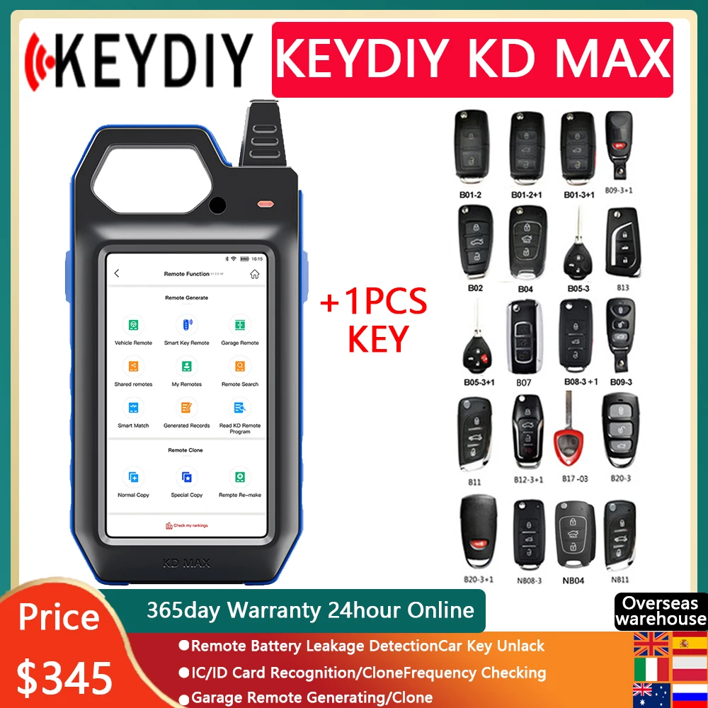 

KEYDIY KD Max Remote Maker Unlocker and Generator Transponder Cloning Device Car Key Programmer Frequency Tester Mutilfunctional