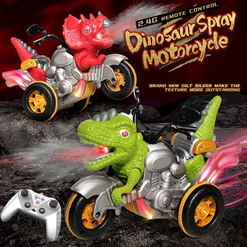 2.4GHZ Remote Control Dinosaur RC Motorcycle Model Stunt RC Car Electric Spray Sound and Light Children Toys for Boys Kids Gifts
2.4GHZ Remote Control Dinosaur RC Motorcycle Model Stunt RC Car Electric Spray Sound and Light Children Toys for Boys Kids Gifts
