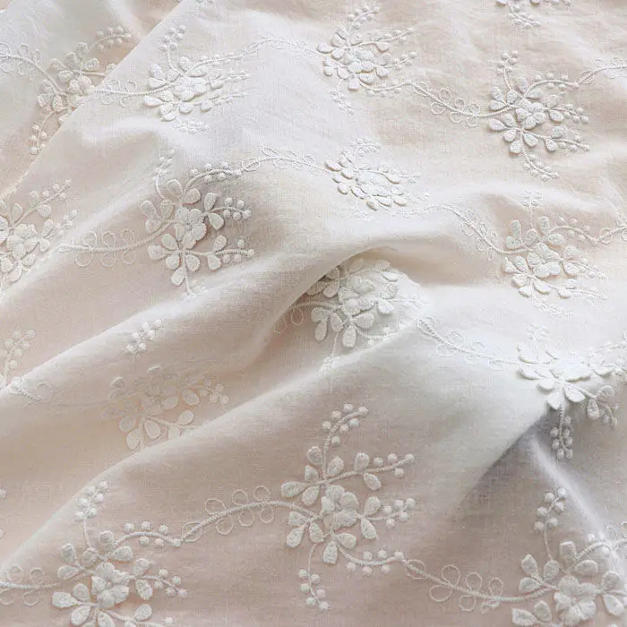 

Pure Cotton Fabric White Three-dimensional Cotton Thread Embroidery Cotton Dress Shirt Clothing Fabric Tablecloth Handmade