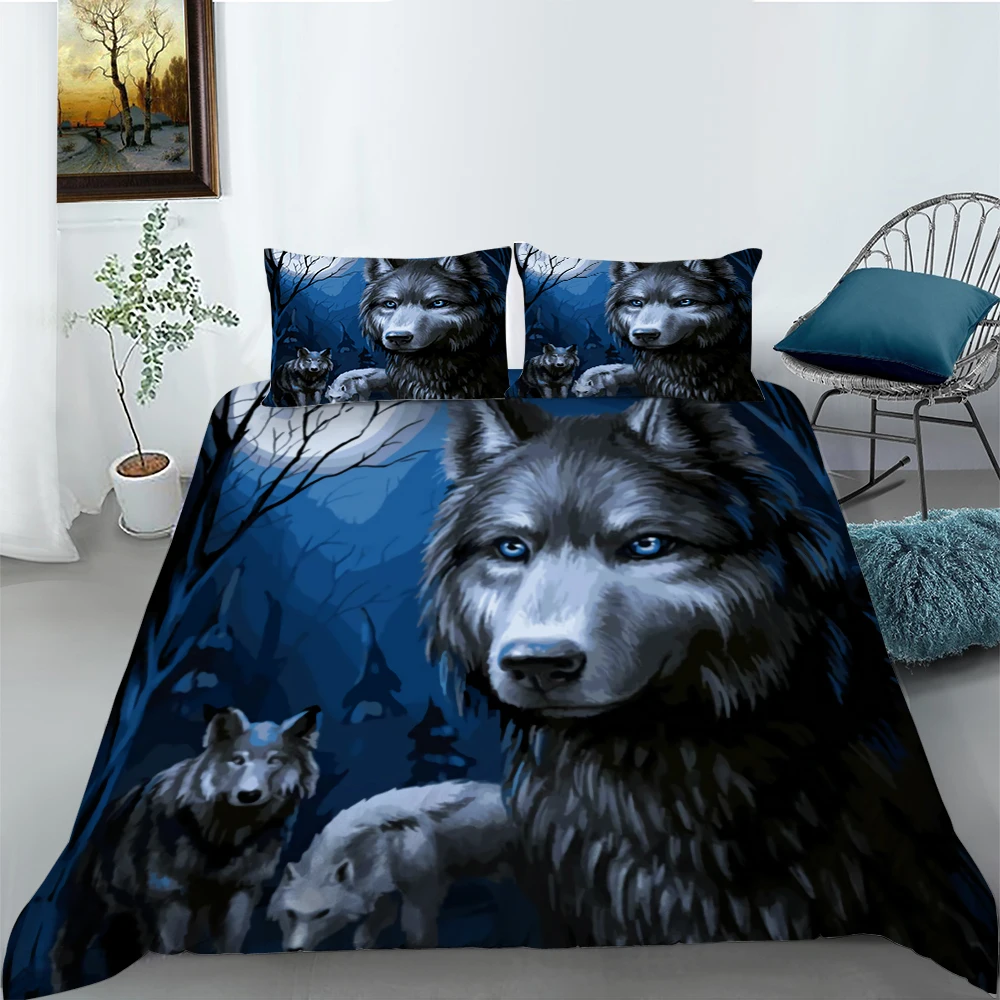 

Комплект мягкого постельного белья в европейском стиле с 3d Цифровым изображением волка, 2/3 шт., пододеяльник, размеры ES/DE/EU/AU/US