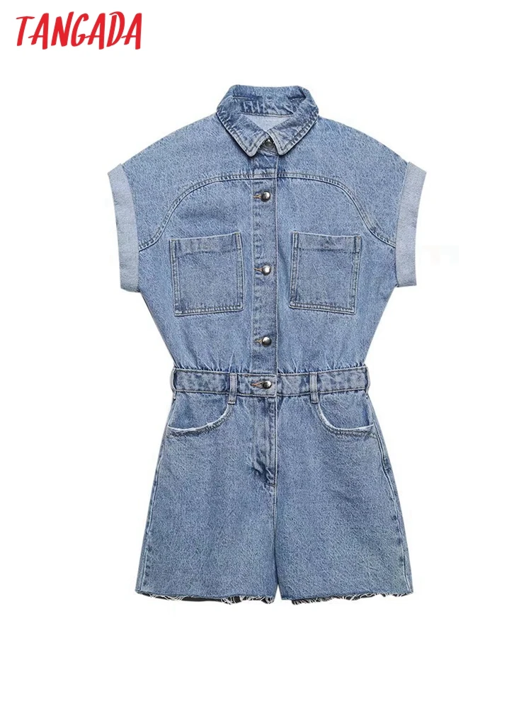 Tangada 2022 Women Blue Cotton Denim Playsuit Short Sleeve Buttons Female Casual Playsuit 6H189
Tangada 2022 Women Blue Cotton Denim Playsuit Short Sleeve Buttons Female Casual Playsuit 6H189