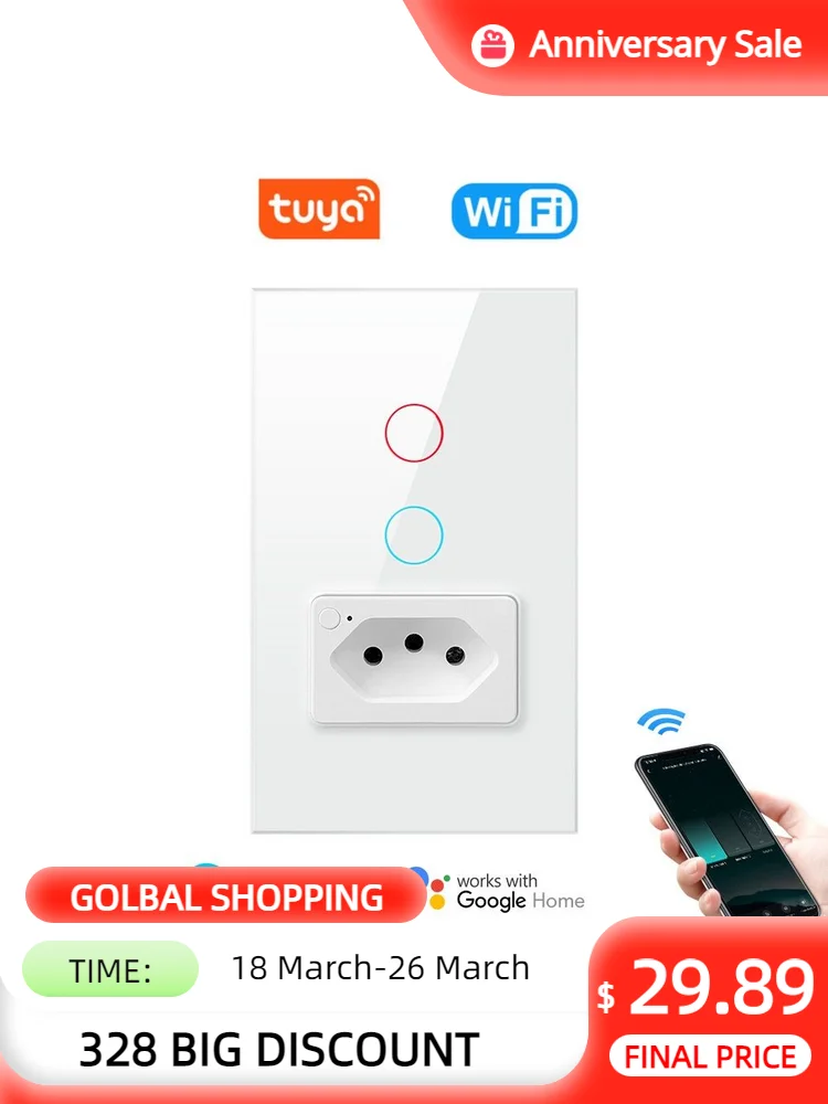 Brazil Standard Switch Socket Tuya Smart WiFi Glass Panel 1/2 Buttons Smart Light Switch Works With Alexa Google Assistant
Brazil Standard Switch Socket Tuya Smart WiFi Glass Panel 1/2 Buttons Smart Light Switch Works With Alexa Google Assistant
