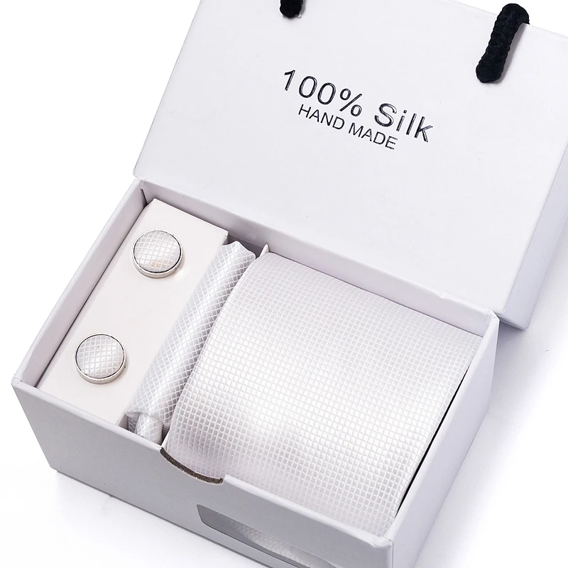 Wholesale Nice Handmade Birthday Gift Tie Hanky Cufflink Set Tie Necktie Box hombre Geometric Formal Clothing Solid White
Wholesale Nice Handmade Birthday Gift Tie Hanky Cufflink Set Tie Necktie Box hombre Geometric Formal Clothing Solid White