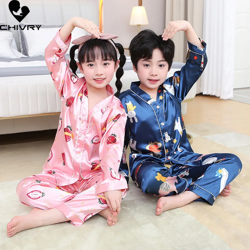 New Kids Boys Girls Silky Pajamas Sets Cartoon Long Sleeve Lapel Shirt Tops with Pants Baby Spring Summer Loose Sleeping Clothes
New Kids Boys Girls Silky Pajamas Sets Cartoon Long Sleeve Lapel Shirt Tops with Pants Baby Spring Summer Loose Sleeping Clothes