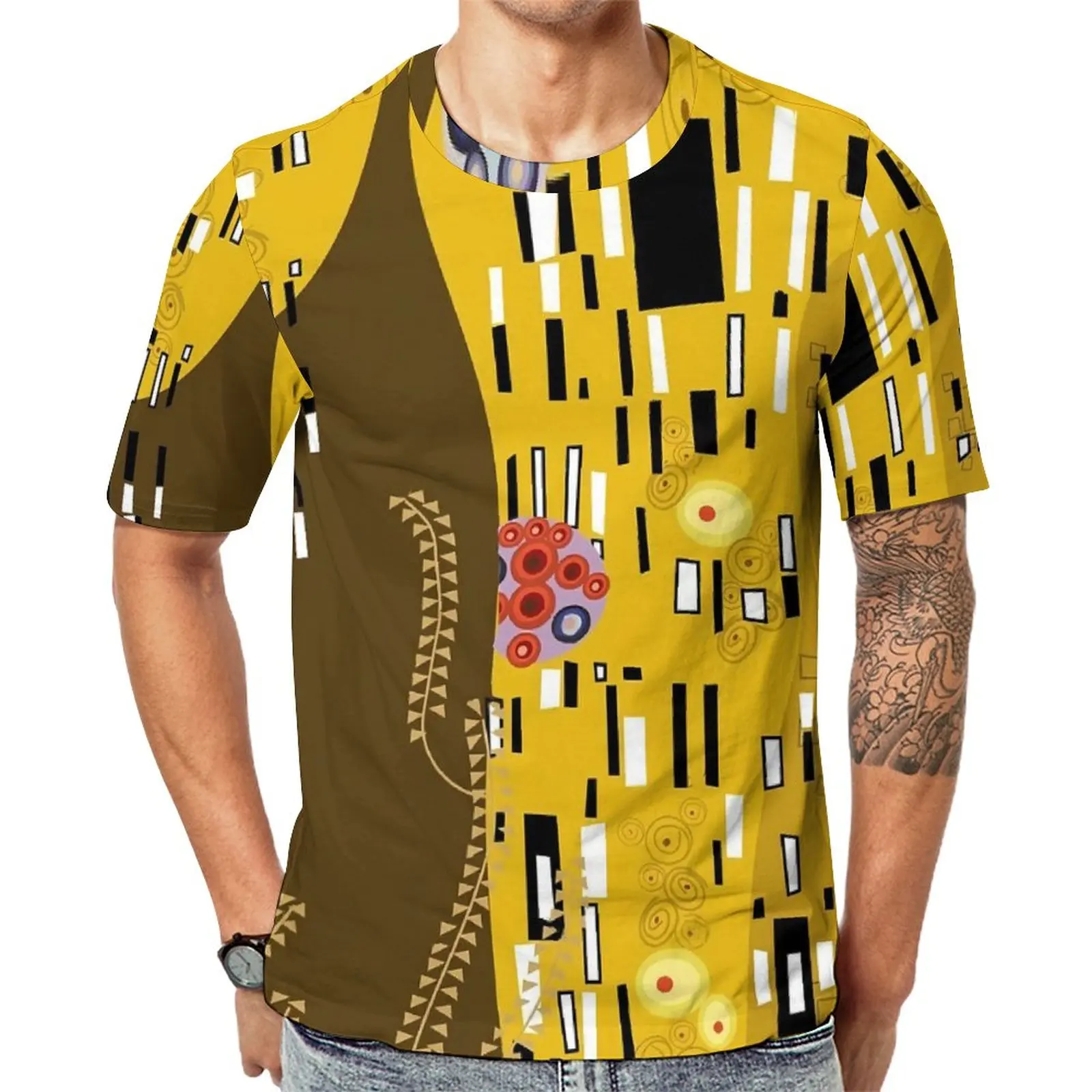 

Gustav Klimt T-Shirt The Kiss Inspired Hippie T-Shirts Men Awesome Tee Shirt Summer Short Sleeve Design Tees Plus Size