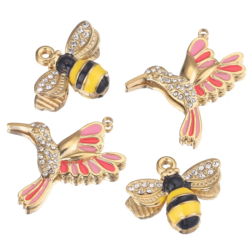2pcs/Lot Stainless Steel Cute Animal Hummingbird Bee Enamel Charms Pendants Base Connectors for Diy Jewelry Making Supplies
2pcs/Lot Stainless Steel Cute Animal Hummingbird Bee Enamel Charms Pendants Base Connectors for Diy Jewelry Making Supplies