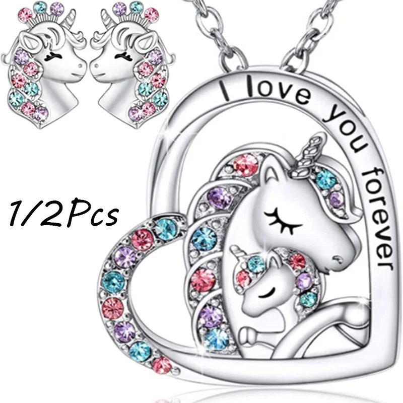 I Love You Forever Heart Shape Mom and Baby Unicorn Pendant Necklace Stud Earrings for Women Jewelry Gift for Girls Friends
I Love You Forever Heart Shape Mom and Baby Unicorn Pendant Necklace Stud Earrings for Women Jewelry Gift for Girls Friends