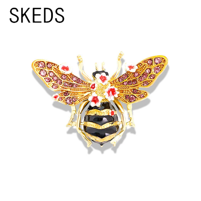 

SKEDS Painting Bee Flower Crystal Enamel Brooches Pins For Women Cute Insect Shiny Boutique Brooch Pin Jewelry Suit Badges Gift