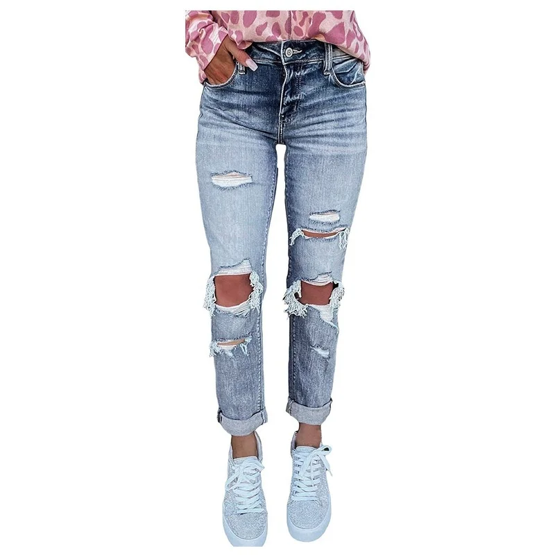 Women Stretch Skinny Hole Denim Pencil Pants 2021 Blue Ripped Jeans for Female Street Style Sexy Mid Waist Distressed Trousers
Women Stretch Skinny Hole Denim Pencil Pants 2021 Blue Ripped Jeans for Female Street Style Sexy Mid Waist Distressed Trousers